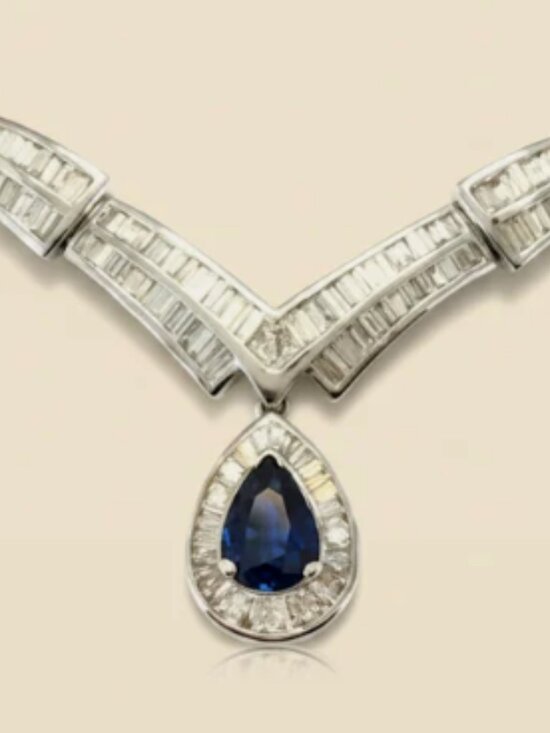 Sapphire Diamond Choker Jewelry - 18kK Sold White Gold Diamond & Sapphire Royal Heirloom Chocker